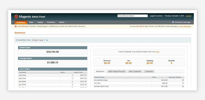 magento dashboard design