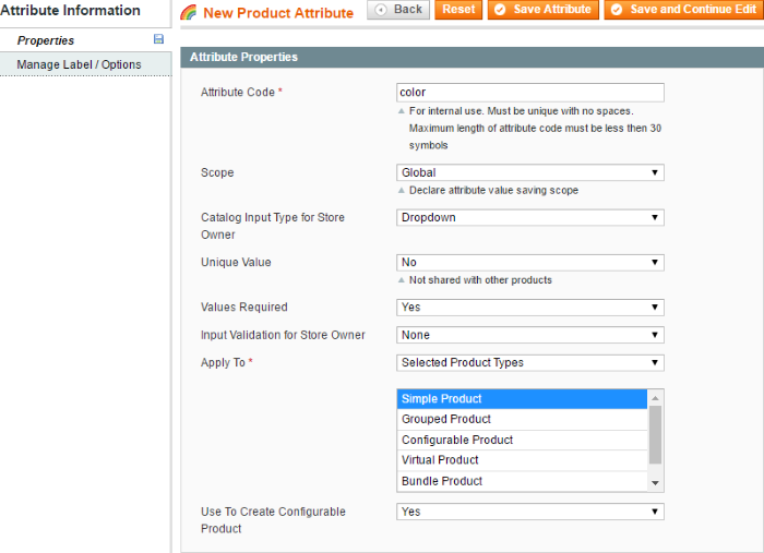 Product Attribute Options