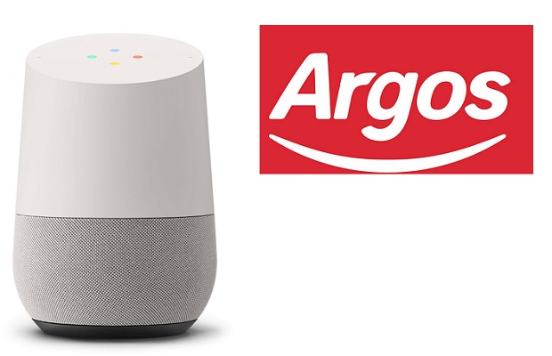 Google Assistant Device Next to Argos Logo