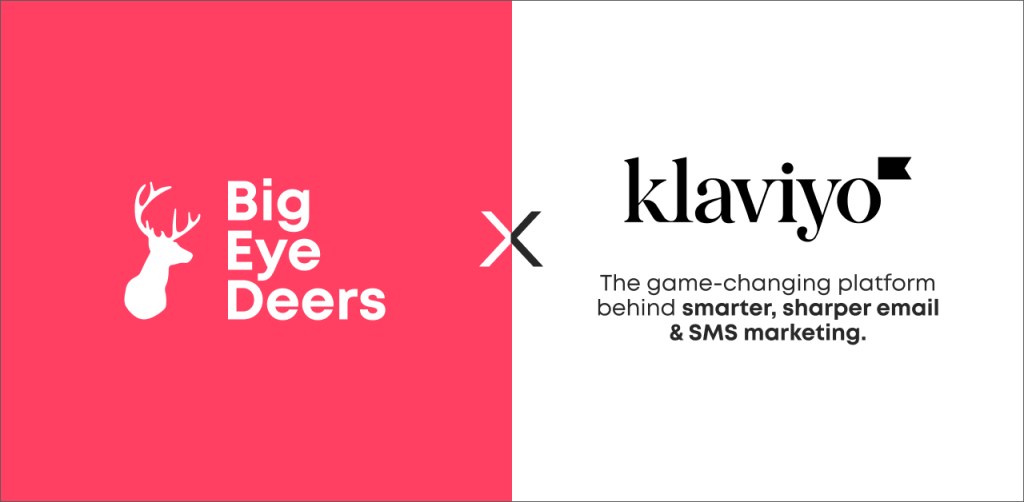 a graphic which is half neon pink and half white with Big Eye Deers and Kyaviyo logos